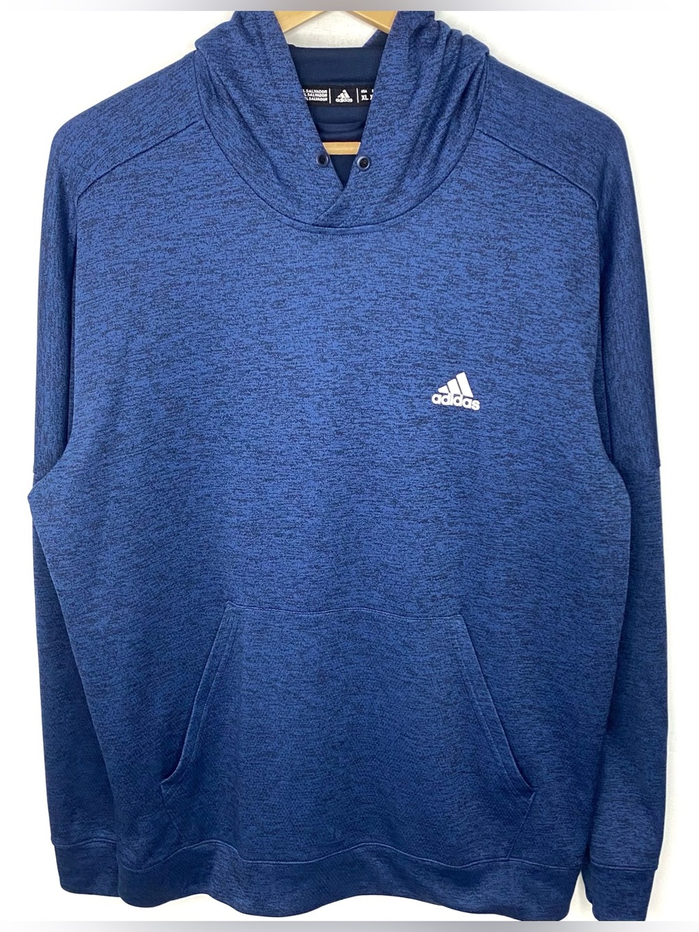 Adidas Men’s ClimaWarm Dark Blue Heather Pullover Hoodie Sweatshirt Size XL